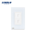 Livolo EUA Computador e Tomada de Telefone Com Branco Pérola De Cristal De Vidro tomada de parede elétrica Internet VL-C591TC-11